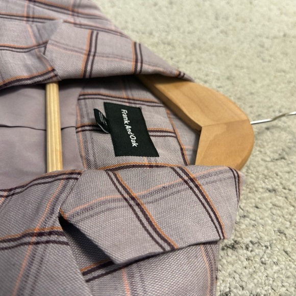 Frank & Oak XS NWOT linen blend thicker purple Plaid Blazer oversized! See measu - Picture 6 of 12